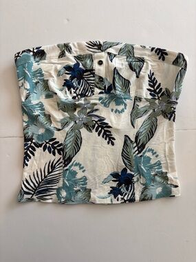 We the Free Smocked Strapless Tube Top with Teal & Navy Floral Print NWT Large